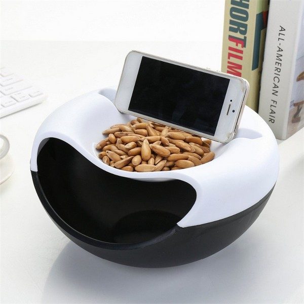 Fruit Dish Snacks Nut Melon Seeds Bowl Double Layer Fruit Shell Storage Box with Cellphone holder 1